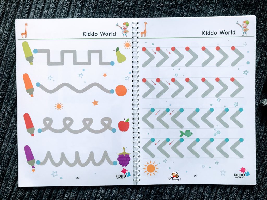 Kiddo World Curious Child – zeszyt ćwiczeń do nauki rysowania i pisania –  ROLINKO