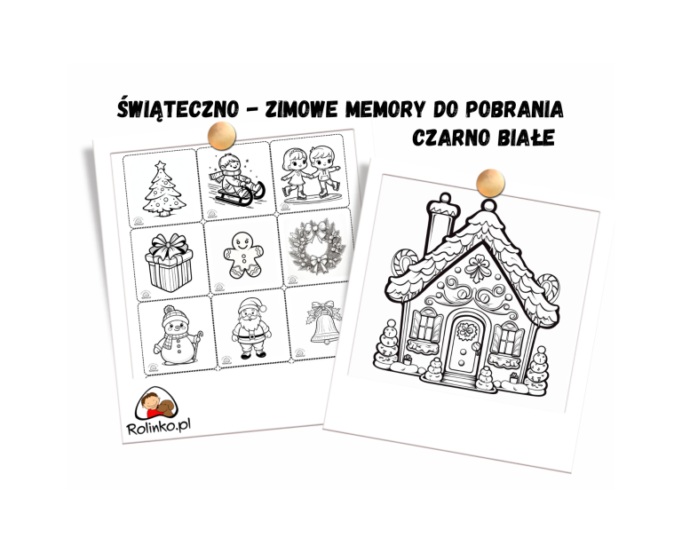świąteczno - zimowe memory do druku czarno białe